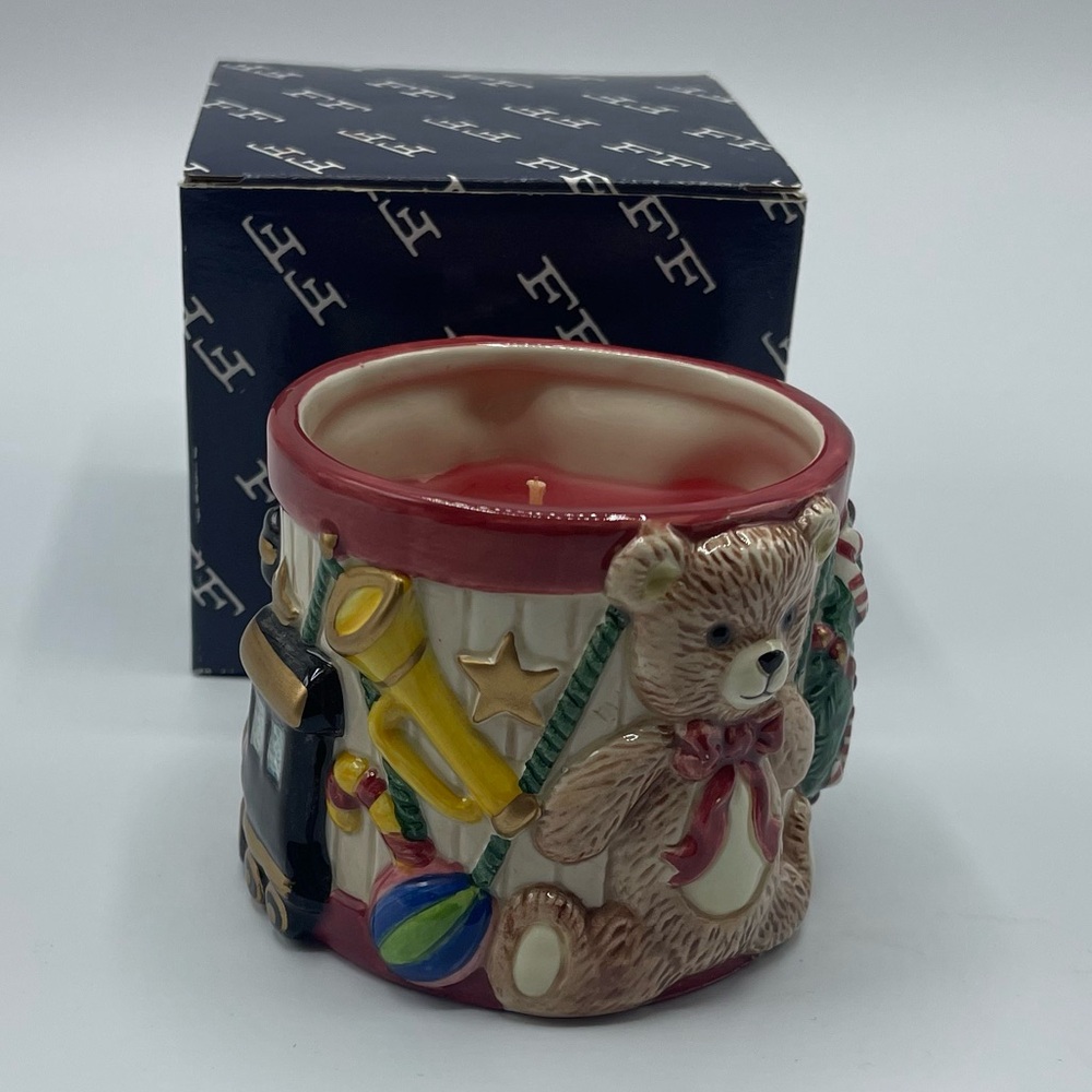 Fitz and Floyd Festive Teddy Bear Candle Holder - Red, Gold, Green